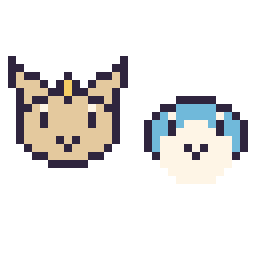 Pixel art Miaouss mini et Tiplouf mini, grille 32 × 32
