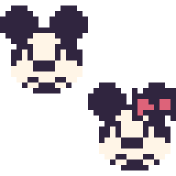 Pixel art Mickey mini et Minnie mini, grille 32 × 32