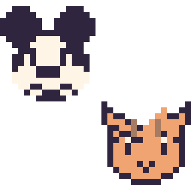 Modèle de pixel art Mickey mini et Tigrou mini sur une grille de 32 par 32 cases