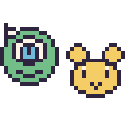 Pixel art Bob Razowski mini et Winnie l’ourson mini, grille 32 × 32
