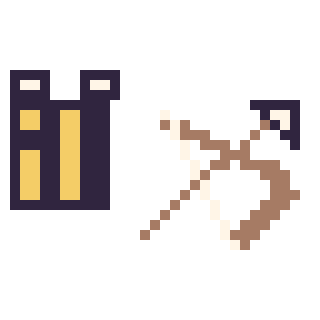 Modèle de pixel art Abeille Minecraft 16 × 16 et Arc Minecraft 16 × 16 sur une grille de 32 par 32 cases