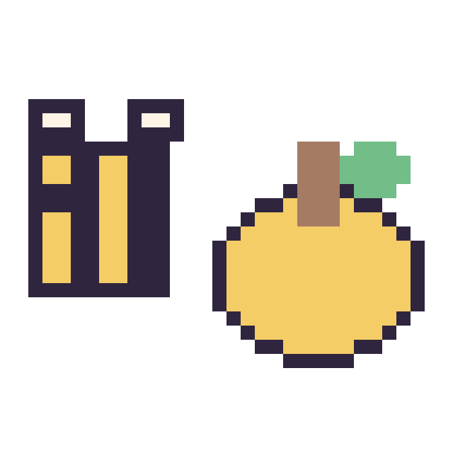 Modèle de pixel art Abeille Minecraft 16 × 16 et Pomme doree Minecraft 16 × 16 sur une grille de 32 par 32 cases