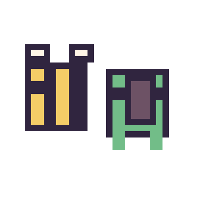 Modèle de pixel art Abeille Minecraft 16 × 16 et Tortue Minecraft 16 × 16 sur une grille de 32 par 32 cases