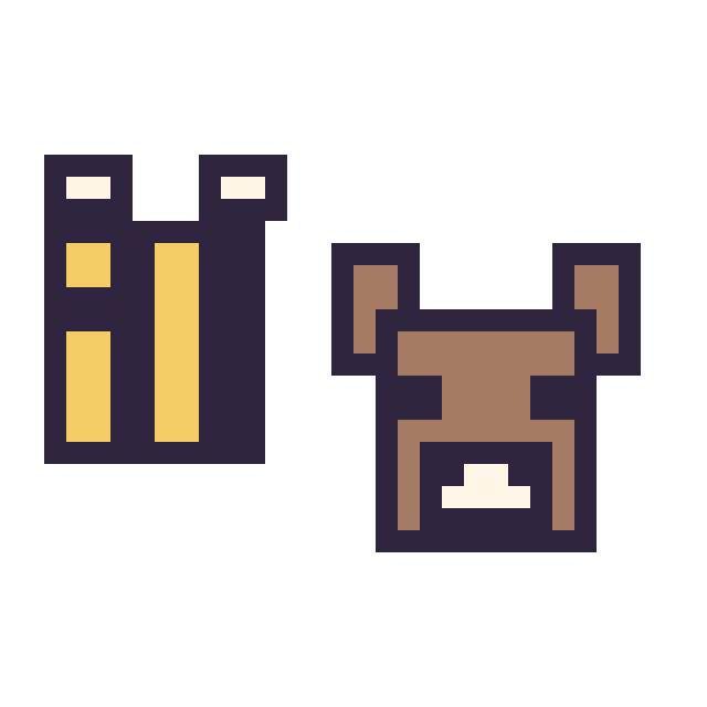 Modèle de pixel art Abeille Minecraft 16 × 16 et Vache Minecraft 16 × 16 sur une grille de 32 par 32 cases