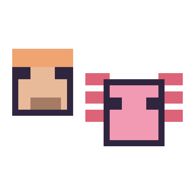 Modèle de pixel art Alex Minecraft 16 × 16 et Axolotl Minecraft 16 × 16 sur une grille de 32 par 32 cases