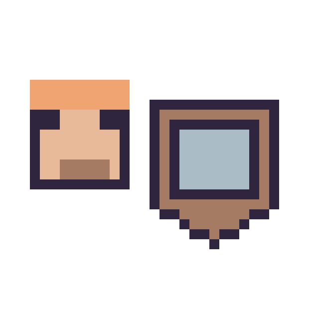 Modèle de pixel art Alex Minecraft 16 × 16 et Bouclier Minecraft 16 × 16 sur une grille de 32 par 32 cases