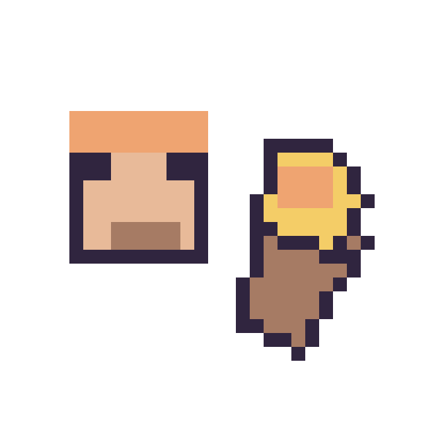 Modèle de pixel art Alex Minecraft 16 × 16 et Torche Minecraft 16 × 16 sur une grille de 32 par 32 cases