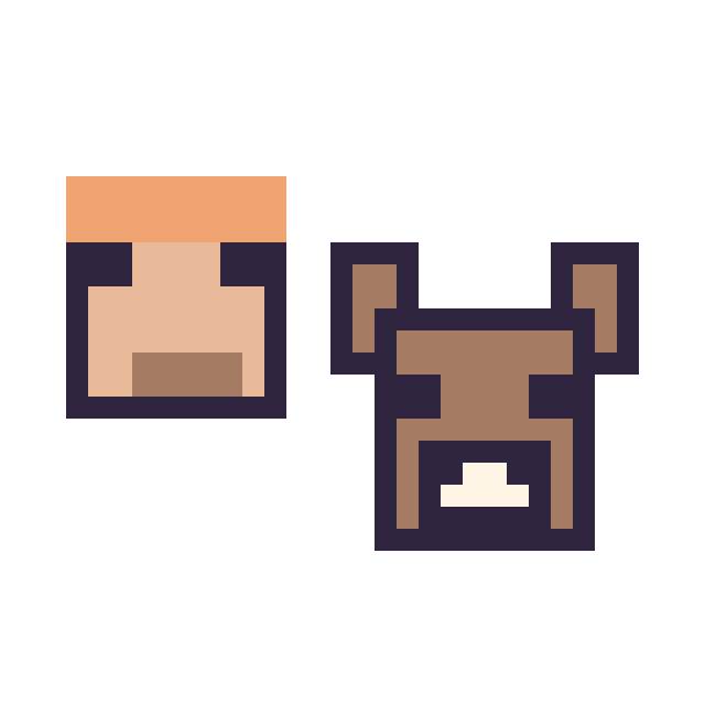 Modèle de pixel art Alex Minecraft 16 × 16 et Vache Minecraft 16 × 16 sur une grille de 32 par 32 cases