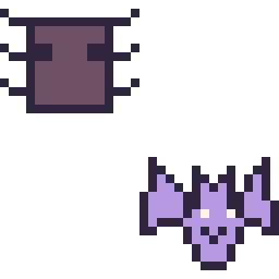 Pixel art Araignée Minecraft 16 × 16 et Chauve-souris kawaii 16 × 16, grille 32 × 32