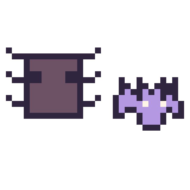 Modèle de pixel art Araignée Minecraft 16 × 16 et Chauve-souris simple 12 × 12 sur une grille de 32 par 32 cases