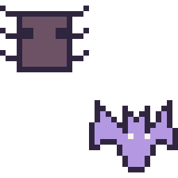 Pixel art Araignée Minecraft 16 × 16 et Chauve-souris simple 16 × 16, grille 32 × 32