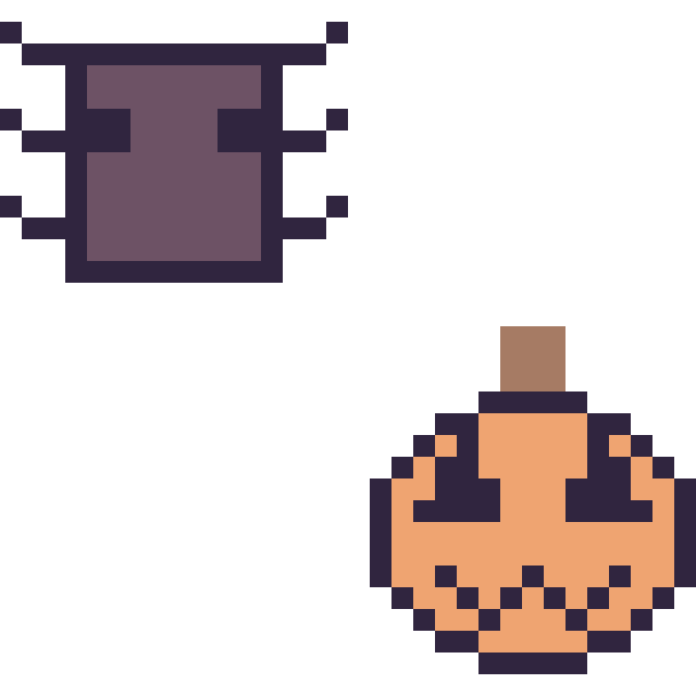Modèle de pixel art Araignée Minecraft 16 × 16 et Citrouille d'Halloween simple 16 × 16 sur une grille de 32 par 32 cases