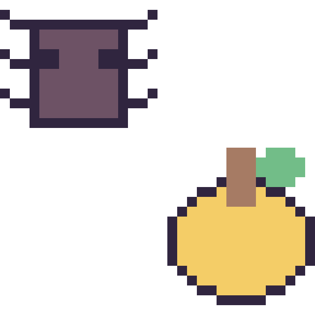 Modèle de pixel art Araignée Minecraft 16 × 16 et Pomme doree Minecraft 16 × 16 sur une grille de 32 par 32 cases