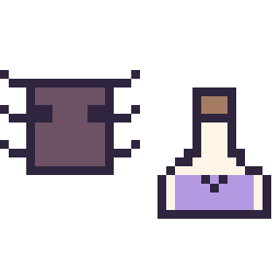 Pixel art Araignée Minecraft 16 × 16 et Potion kawaii 16 × 16, grille 32 × 32