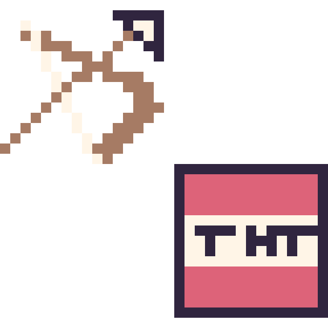 Modèle de pixel art Arc Minecraft 16 × 16 et Bloc tnt Minecraft 16 × 16 sur une grille de 32 par 32 cases