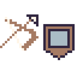 Pixel art Arc Minecraft 16 × 16 et Bouclier Minecraft 16 × 16, grille 32 × 32