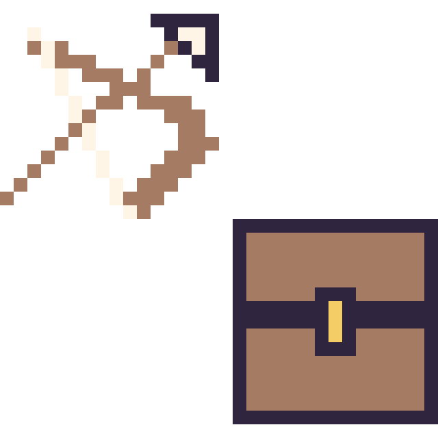 Modèle de pixel art Arc Minecraft 16 × 16 et Coffre Minecraft 16 × 16 sur une grille de 32 par 32 cases