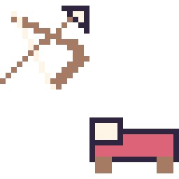 Pixel art Arc Minecraft 16 × 16 et Lit Minecraft 16 × 16, grille 32 × 32