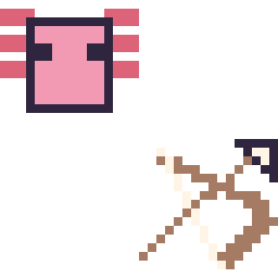 Pixel art Axolotl Minecraft 16 × 16 et Arc Minecraft 16 × 16, grille 32 × 32