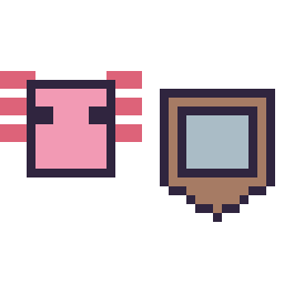 Pixel art Axolotl Minecraft 16 × 16 et Bouclier Minecraft 16 × 16, grille 32 × 32