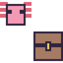 Pixel art Axolotl Minecraft 16 × 16 et Coffre Minecraft 16 × 16, grille 32 × 32