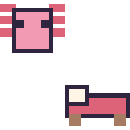 Pixel art Axolotl Minecraft 16 × 16 et Lit Minecraft 16 × 16, grille 32 × 32