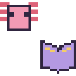 Pixel art Axolotl Minecraft 16 × 16 et Livre enchante Minecraft 16 × 16, grille 32 × 32