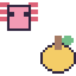 Pixel art Axolotl Minecraft 16 × 16 et Pomme doree Minecraft 16 × 16, grille 32 × 32