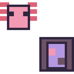 Pixel art Axolotl Minecraft 16 × 16 et Portail nether Minecraft 16 × 16, grille 32 × 32