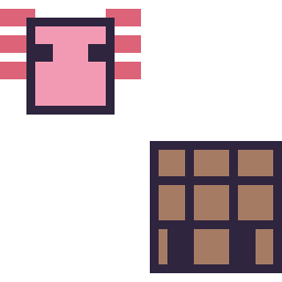 Pixel art Axolotl Minecraft 16 × 16 et Table craft Minecraft 16 × 16, grille 32 × 32