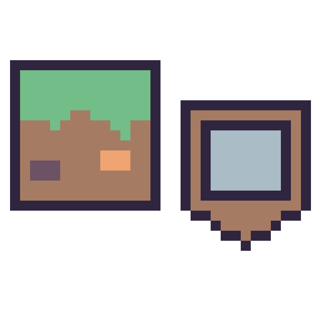 Modèle de pixel art Bloc herbe Minecraft 16 × 16 et Bouclier Minecraft 16 × 16 sur une grille de 32 par 32 cases