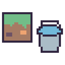 Pixel art Bloc herbe Minecraft 16 × 16 et Seau eau Minecraft 16 × 16, grille 32 × 32