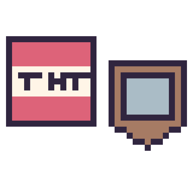 Modèle de pixel art Bloc tnt Minecraft 16 × 16 et Bouclier Minecraft 16 × 16 sur une grille de 32 par 32 cases