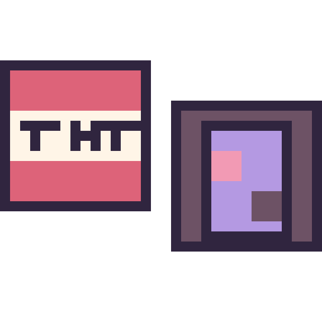 Modèle de pixel art Bloc tnt Minecraft 16 × 16 et Portail nether Minecraft 16 × 16 sur une grille de 32 par 32 cases