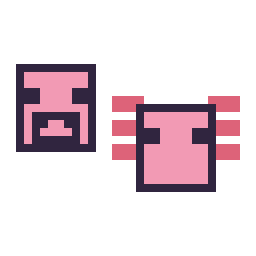 Pixel art Cochon Minecraft 16 × 16 et Axolotl Minecraft 16 × 16, grille 32 × 32