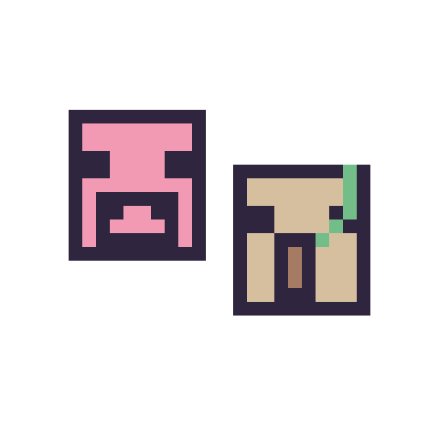 Modèle de pixel art Cochon Minecraft 16 × 16 et Golem de fer Minecraft 16 × 16 sur une grille de 32 par 32 cases