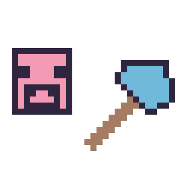 Modèle de pixel art Cochon Minecraft 16 × 16 et Hache diamant Minecraft 16 × 16 sur une grille de 32 par 32 cases