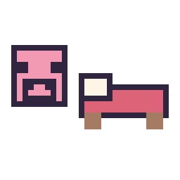 Pixel art Cochon Minecraft 16 × 16 et Lit Minecraft 16 × 16, grille 32 × 32