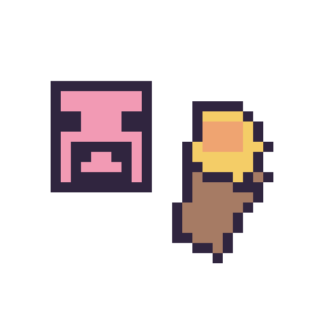 Modèle de pixel art Cochon Minecraft 16 × 16 et Torche Minecraft 16 × 16 sur une grille de 32 par 32 cases