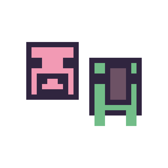 Modèle de pixel art Cochon Minecraft 16 × 16 et Tortue Minecraft 16 × 16 sur une grille de 32 par 32 cases