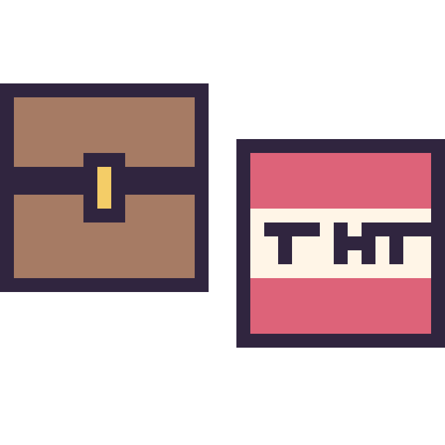 Modèle de pixel art Coffre Minecraft 16 × 16 et Bloc tnt Minecraft 16 × 16 sur une grille de 32 par 32 cases