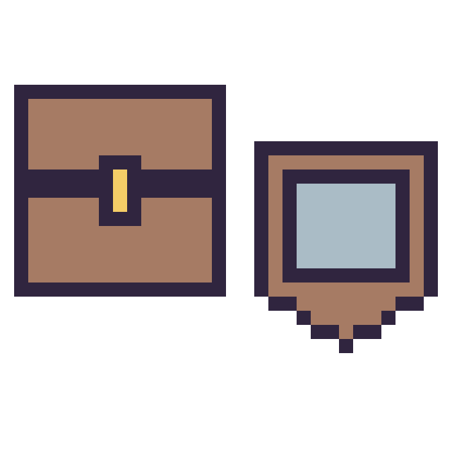 Modèle de pixel art Coffre Minecraft 16 × 16 et Bouclier Minecraft 16 × 16 sur une grille de 32 par 32 cases