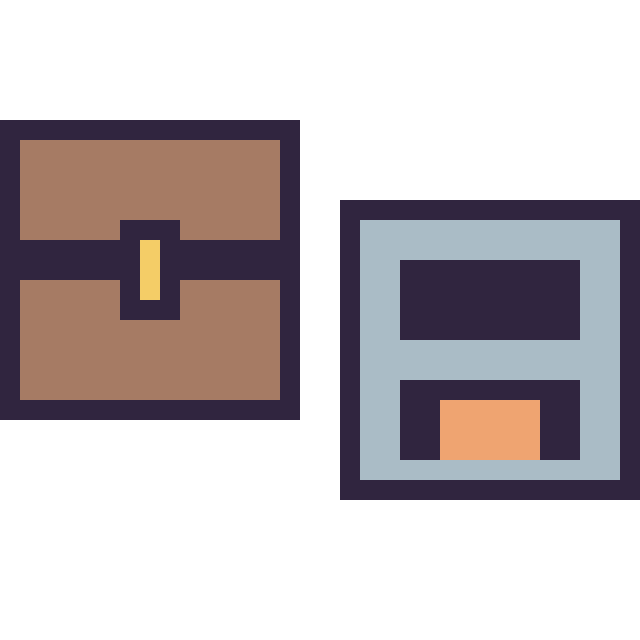 Modèle de pixel art Coffre Minecraft 16 × 16 et Four Minecraft 16 × 16 sur une grille de 32 par 32 cases