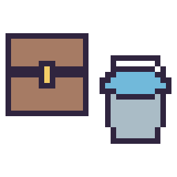 Pixel art Coffre Minecraft 16 × 16 et Seau eau Minecraft 16 × 16, grille 32 × 32