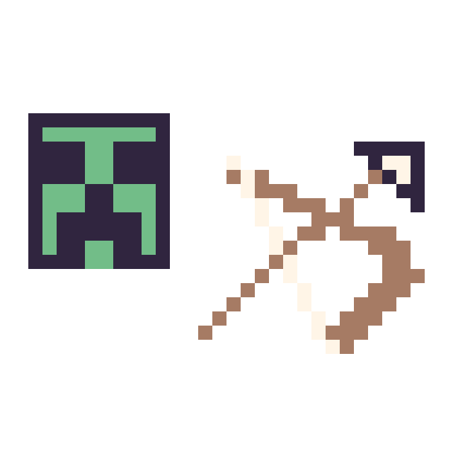 Modèle de pixel art Creeper Minecraft 16 × 16 et Arc Minecraft 16 × 16 sur une grille de 32 par 32 cases