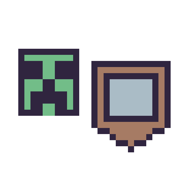 Modèle de pixel art Creeper Minecraft 16 × 16 et Bouclier Minecraft 16 × 16 sur une grille de 32 par 32 cases