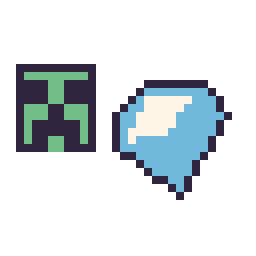 Pixel art Creeper Minecraft 16 × 16 et Diamant Minecraft 16 × 16, grille 32 × 32