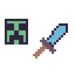 Pixel art Creeper Minecraft 16 × 16 et Epee diamant Minecraft 16 × 16, grille 32 × 32
