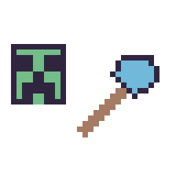 Pixel art Creeper Minecraft 16 × 16 et Pelle diamant Minecraft 16 × 16, grille 32 × 32