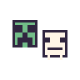 Pixel art Creeper Minecraft 16 × 16 et Squelette Minecraft 16 × 16, grille 32 × 32